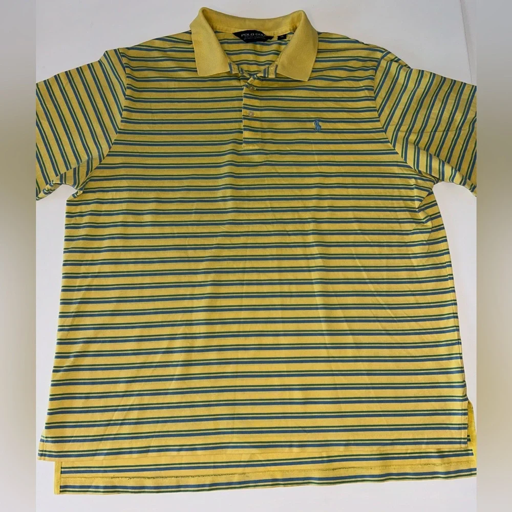 Polo Ralph Lauren Golf men’s Pima Cotton, yellow, blue stripe‎ golf polo size XL